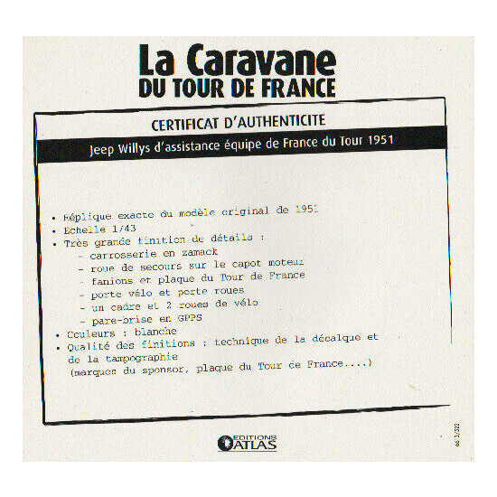 Certificate of authenticity the caravan tour de France to choice see list  {43}