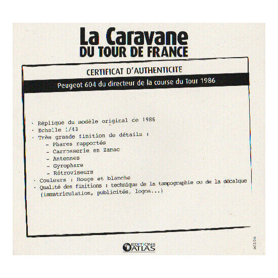 Certificate of authenticity the caravan tour de France to choice see list  {6}