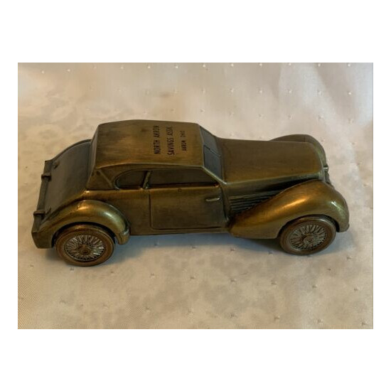 Vtg BANTHRICO Classic Antique Auto 1936 CORD Metal COIN BANK N. AKRON SAVINGS Ad {8}