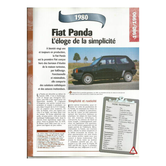 Automobile spec sheet - 1980-fiat panda car intelligence-car  {1}