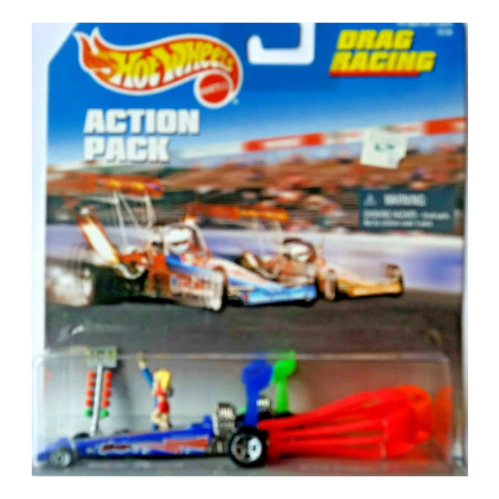 Hot Wheels Drag Racing Die Cast Set, 2 Dragsters with Chutes, Lights and Winner. {2}