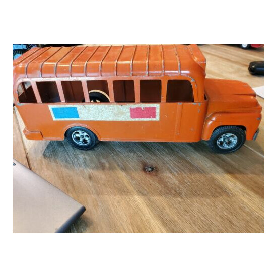 Hubley Bus, Orange, stamped 493 9 1/4 inches long  {2}