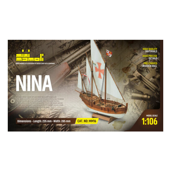 Nina Caravelle (Series Mini Mamoli) Ship IN Wood 1:106 Wooden Ship Model Kit {2}