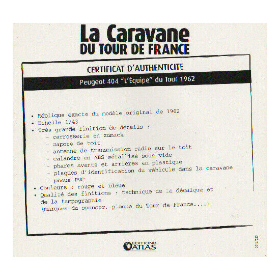 Certificate of authenticity the caravan tour de France to choice see list  {42}