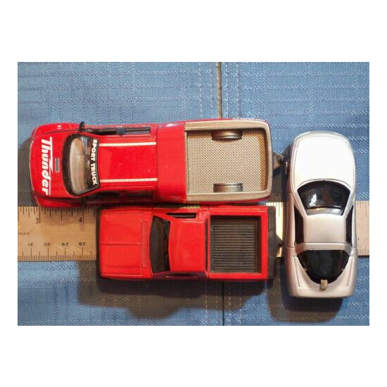 TOY CARS LOT 3 THUNDER F650 REALTOY, CHEVY RED TRUCK TOOTSIETOY, SILVER CAR {1}