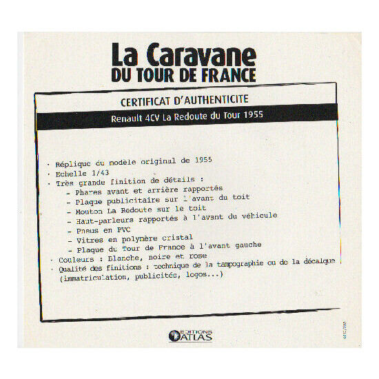 Certificate of authenticity the caravan tour de France to choice see list  {11}