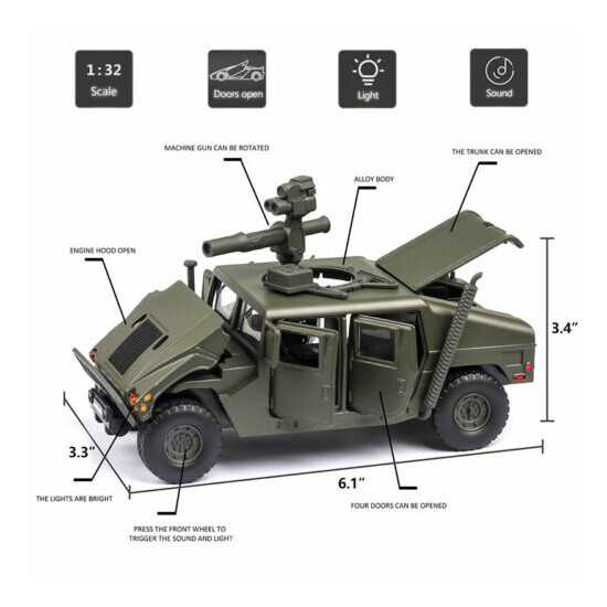 1:32 HMMWV M1046 Humvee Military Army Model Diecast Toy Car Gift Sound & Light {2}