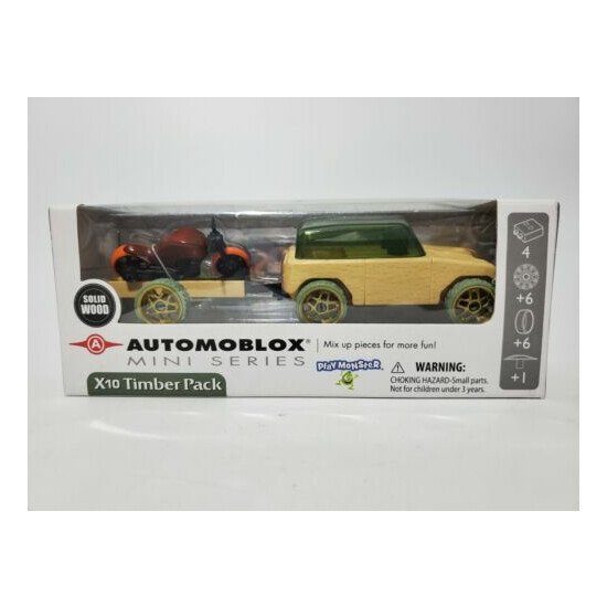 Automoblox Collectible Wood Toy Mini X10 Timber Pack w Trailer Motorcycle.NIB {1}