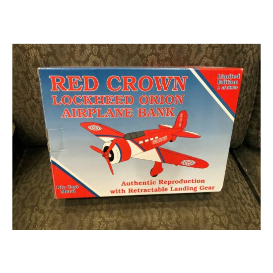 Vtg. Red Crown Lockheed Orion Airplane Bank Authentic Reproduction Die Cast  {1}