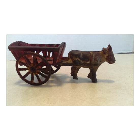 5" Antique 1906 Cast Iron Toy Ox Drawn Farm Cart/Wagon Arcade? Kenton? Hubley? {2}