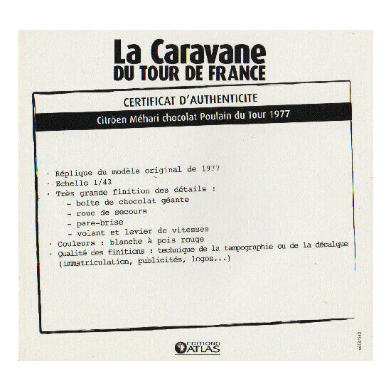 Certificate of authenticity the caravan tour de France to choice see list  {14}