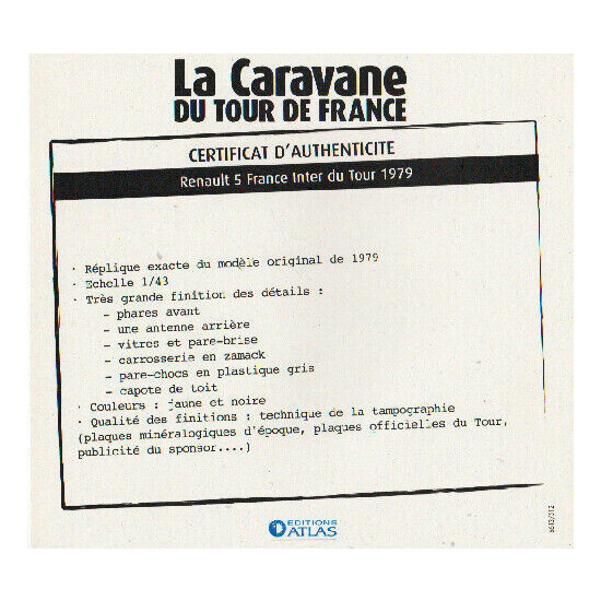 Certificate of authenticity the caravan tour de France to choice see list  {12}
