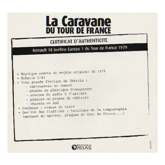 Certificate of authenticity the caravan tour de France to choice see list  {45}