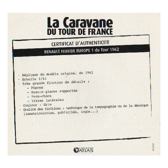 Certificate of authenticity the caravan tour de France to choice see list  {2}