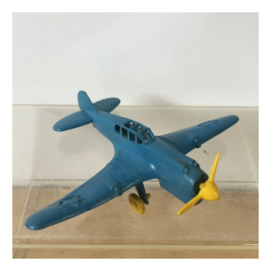 Vintage IDEAL P-40 Warhawk Blue Yellow Plastic Toy Military Fighter Airplane USA {1}