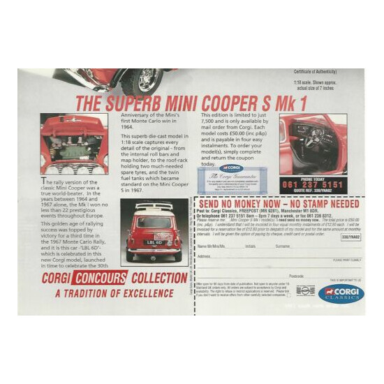 1994 CORGI advertisement for MINI COOPER S Mk1 model, British advert {3}