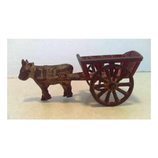5" Antique 1906 Cast Iron Toy Ox Drawn Farm Cart/Wagon Arcade? Kenton? Hubley? {1}