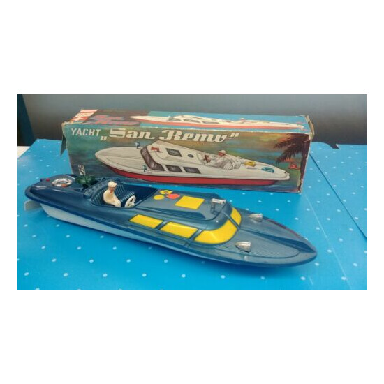 Vintage 1960's Yacht San Remo Wind Up 18" Boat Michael Seidel Germany Boxed {2}