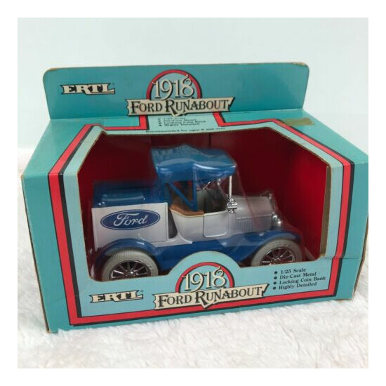 ERTL 1918 Ford Runabout Blue Die-Cast Metal Locking Coin Bank 1/25 Scale Car {8}