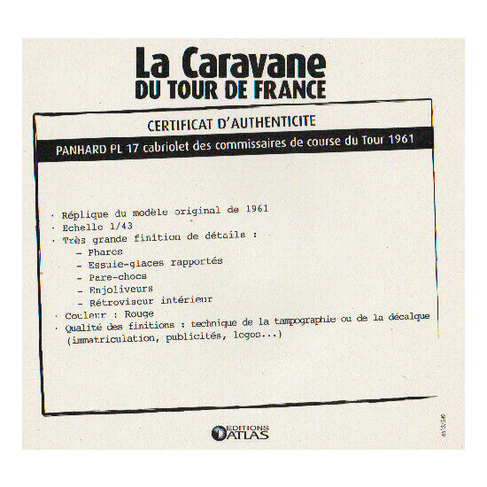 Certificate of authenticity the caravan tour de France to choice see list  {3}