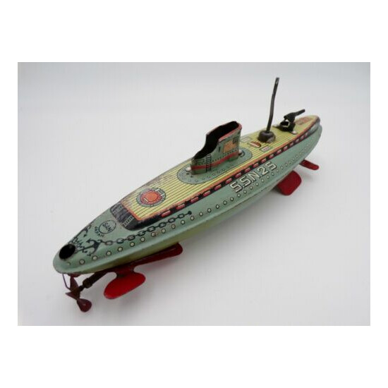 Vintage Marusan Japan Tin Litho 8" Wind Up WWII SSN25 Submarine Nomura Horikawa {3}