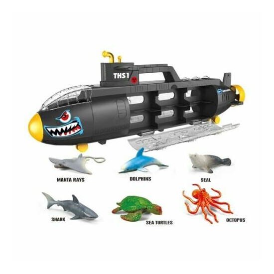 Submarine Toy Shark Car Carrier w 6 sea animals and storage {1}