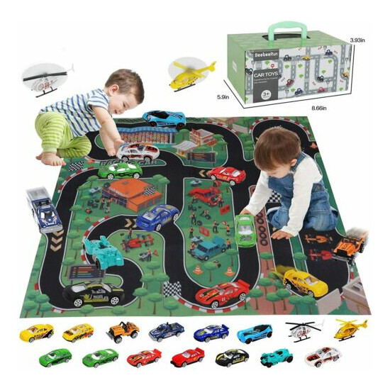 Racing Car Toys Set with Play Mat 17 PCS Metal Model Car Vehicle Playset for Kid {3}