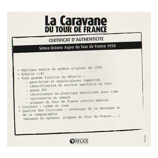 Certificate of authenticity the caravan tour de France to choice see list  {44}