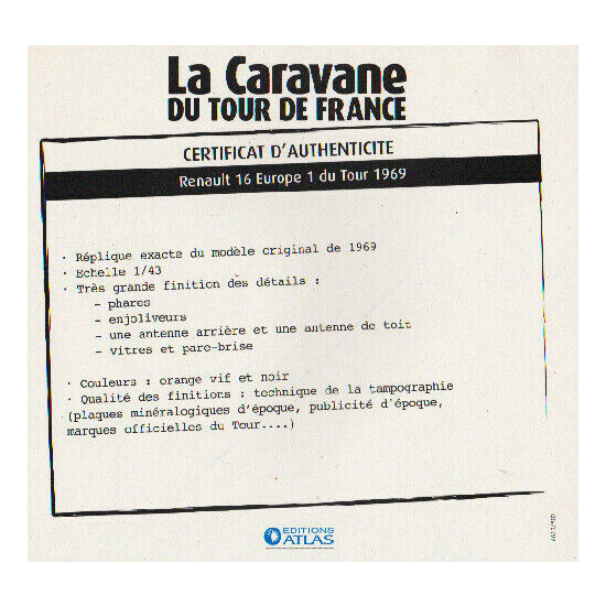 Certificate of authenticity the caravan tour de France to choice see list  {40}