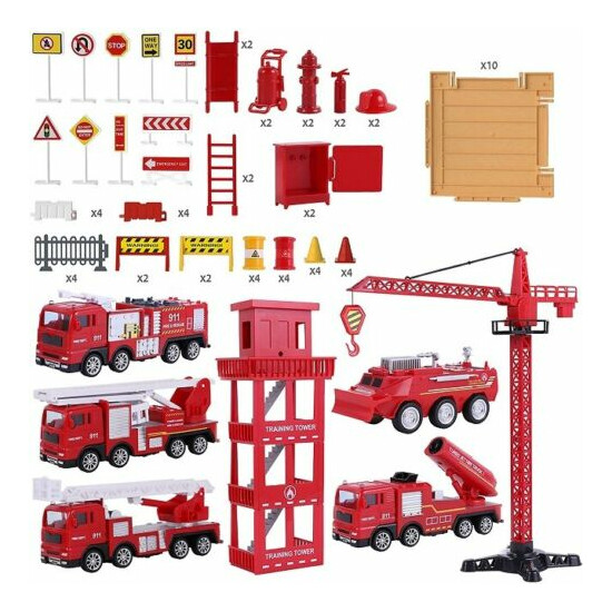 Kids Trucks Play Set 5 Emergency Rescue Vehicles W/ Station Crane + More Ages 3+ {2}