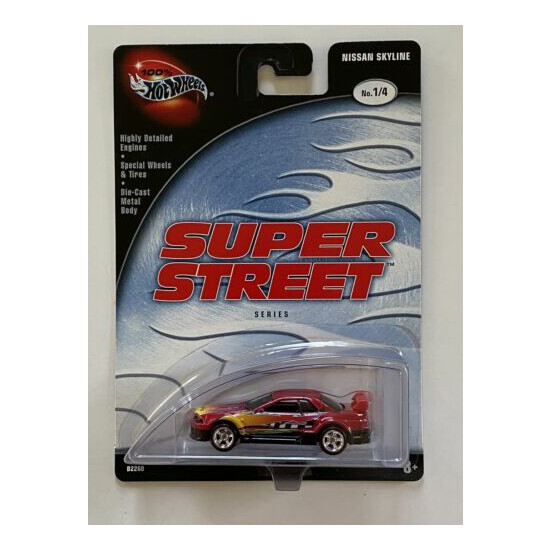 100% Hot Wheels Super Street Nissan Skyline Red Real Rider 1:64 Scale {1}